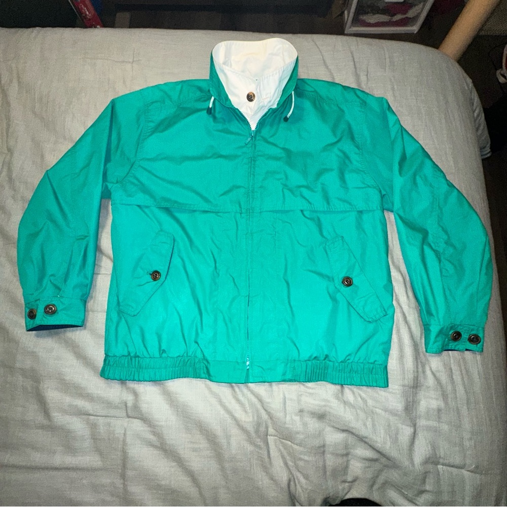 Vintage Teal Green Windbreaker Jacket‎ Women Full Zip Lightweight Korea L/XL